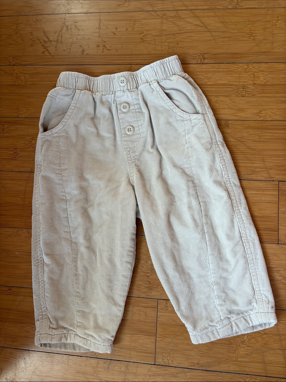Kids ZARA Corduroy Elastic Waist Pants in Cream